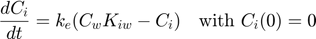 $$ \frac{dC_i}{dt} = k_e (C_w K_{iw} - C_i) \quad \textrm{with } C_i(0)=0 $$